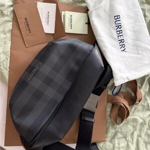 Burberry Gray Checkered Belt Bag